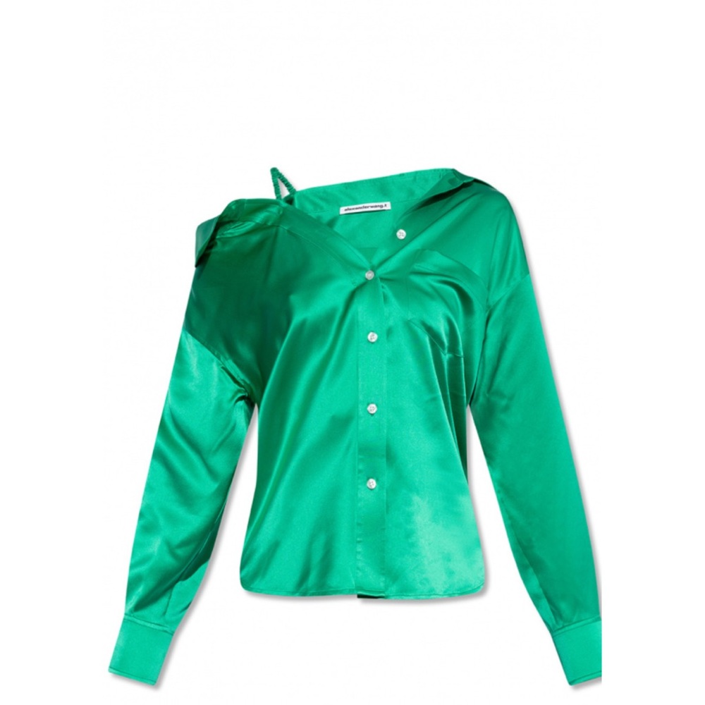 Emerald Green Satin Button-Up Shirt